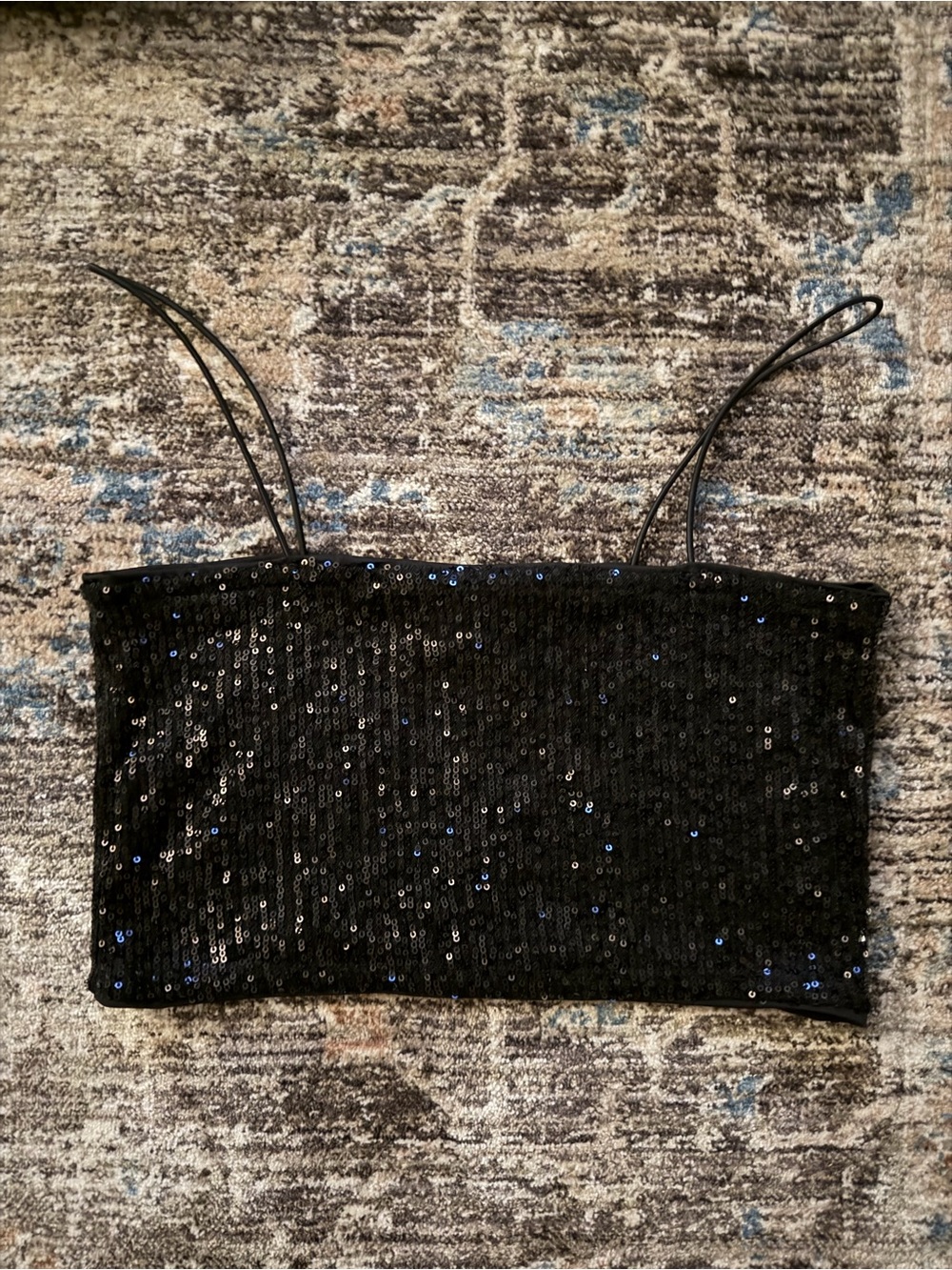 H & M Black Sequin Spaghetti Strap Crop Top size small